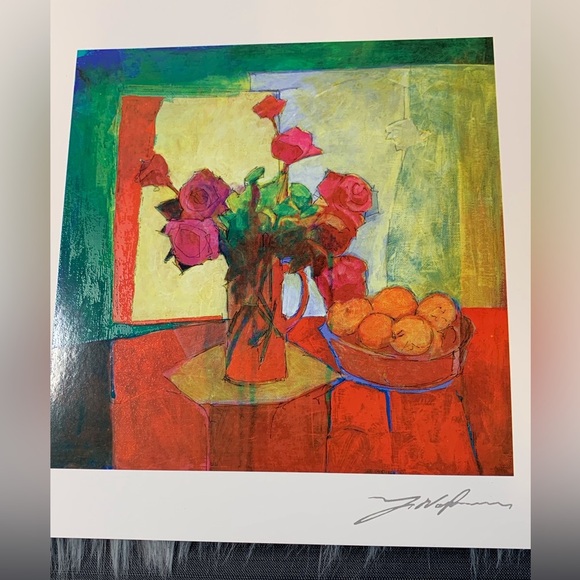 Vibrant Floral and Fruit Art Print Yuval Wolfson “ Breakfast Table” - Picture 1 of 4